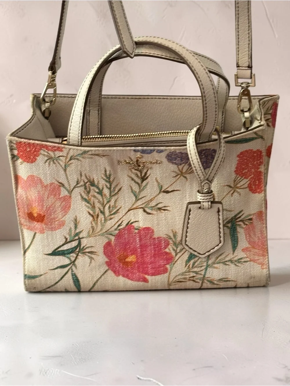 Kate Spade New York Thompson Street Sam floral print linen small satchel bag